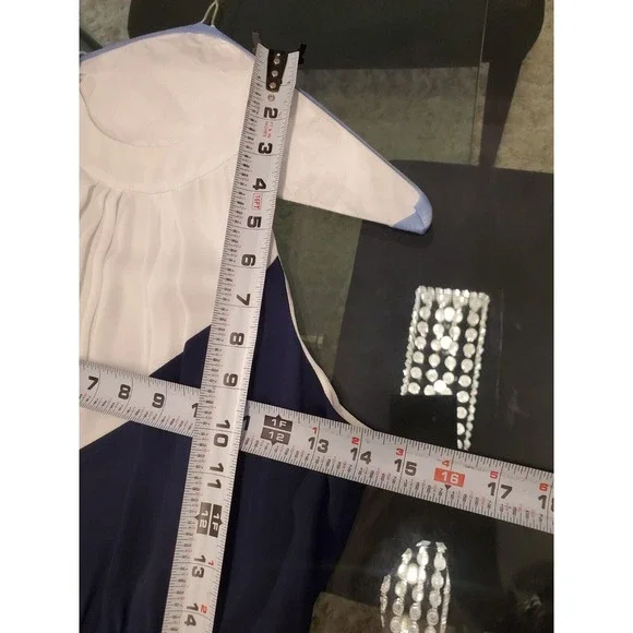 Shoshanna Blue & White Polyester Halter Sleeveless Long Maxi Dress Pockets 4 - Picture 11 of 15